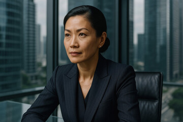 Focused Middle-Aged Woman Executive in Modern Office, Inspirational Business Leadership