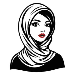 Beautiful Muslim Woman wearing Hijab Vector Art Minimalist Silhouette Isolated on Transparent Background