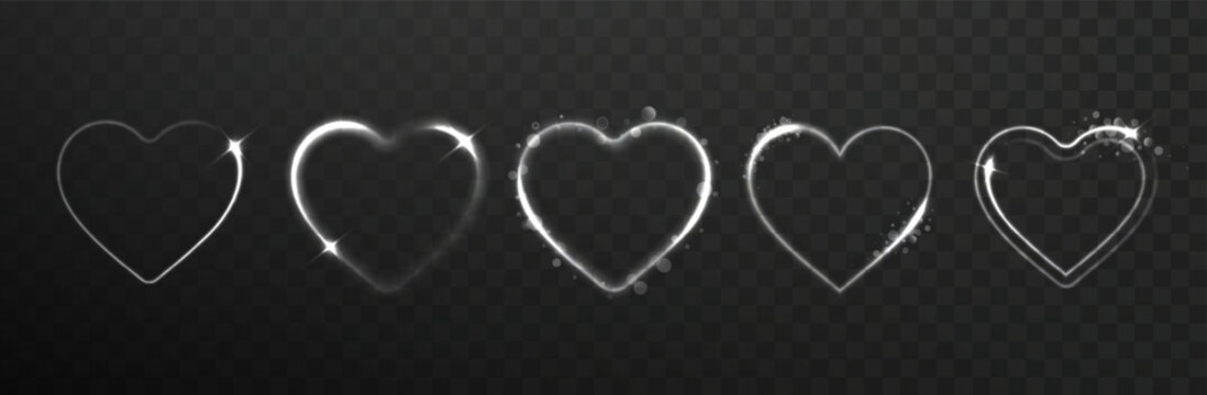 Heart white light line isolated on transparent background. Heart light glow effect banner design