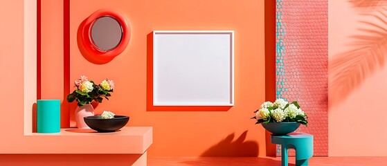 Coral room decor mockup.