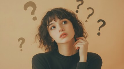 Thoughtful Woman with Question Marks