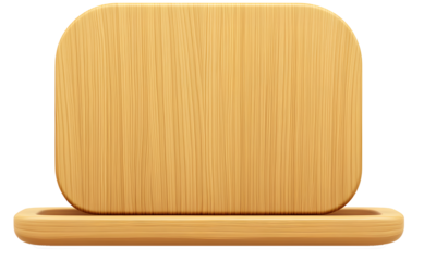 A wooden sign with a white background