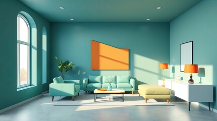 Modern Living Room Decorated with Stylish Furniture and Art Pieces