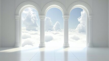 Heavenly Arches: A Serene Vision of Clouds and Columns