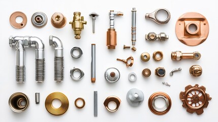 Obraz premium Neatly arranged plumbing components, showcasing precision and organization in design. 