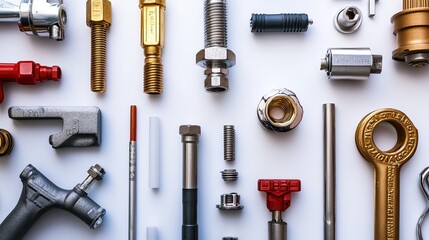 Neatly arranged plumbing components, showcasing precision and organization in design.
