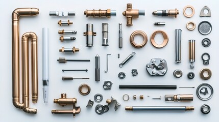 Obraz premium Neatly arranged plumbing components, showcasing precision and organization in design. 