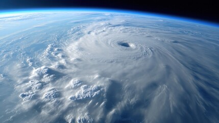 Aerial view of a swirling storm over Earth’s atmosphere.