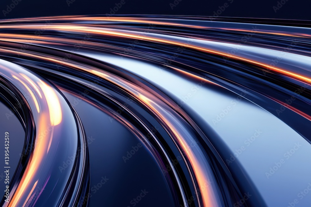 Wall mural abstract flowing lines with dynamic light trails and sleek surfaces