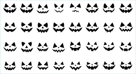 Angry and funny Halloween pumpkin faces vector icons
