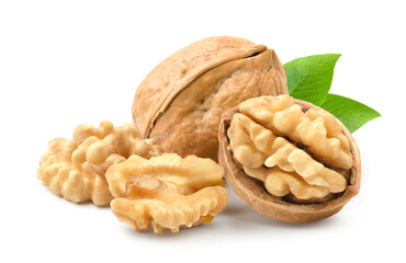 Walnuts isolated on white background.