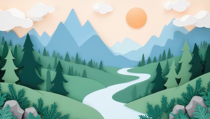 Serene Paper Craft Mountain Landscape with River