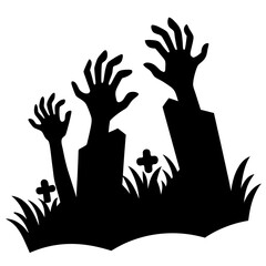 Halloween zombie hands reaching up. Ideal for scary party invites, digital art, and seasonal decorations.