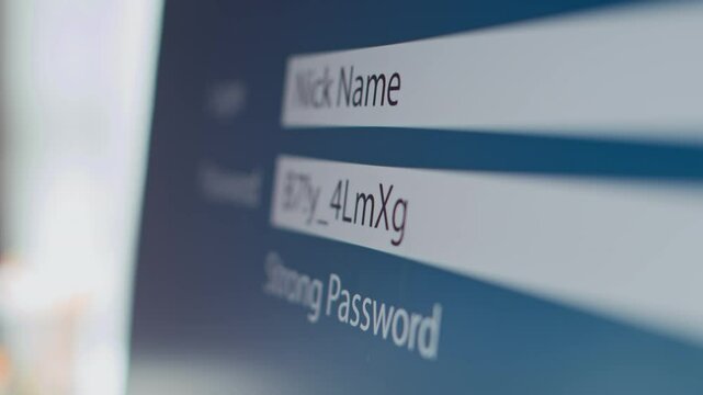 Close up shot of entering user login and password on website on computer screen