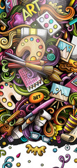 Fototapeta premium Artist hand drawn doodle banner. Cartoon detailed illustrations. Art objects and symbols. Color design elements background