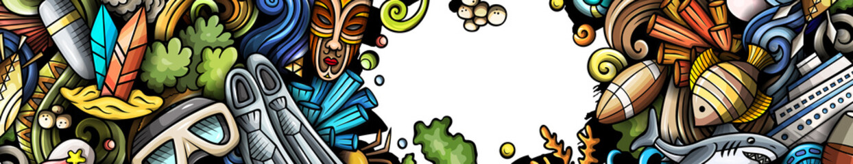 Cartoon doodle Australia background. Funny Australian colorful banner design © balabolka