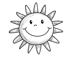 Happy sun sketch, white background, children's illustration