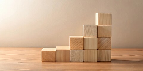 Wooden blocks arranged in ascending order on a table