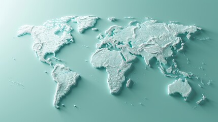 Minimalistic 3D world map on a soft blue gradient backdrop, featuring a simplified representation