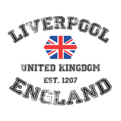 vintage college varsity england's liverpool city slogan emblem print with grunge effect for graphic tee t shirt or sweatshirt - vector