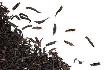 Closeup of dried tea leaves Isolation on transparent background