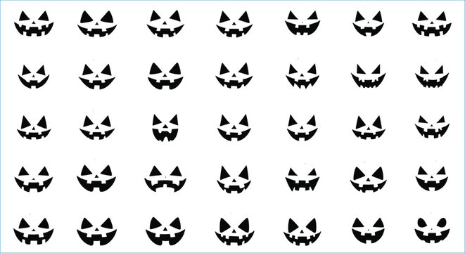 Black silhouette Halloween faces of pumpkins vector design