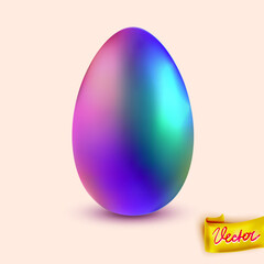 Realistic 3D illustration of a colorful gradient egg with smooth holographic texture on a soft pastel background. Ideal for Easter, spring, and festive creative projects.