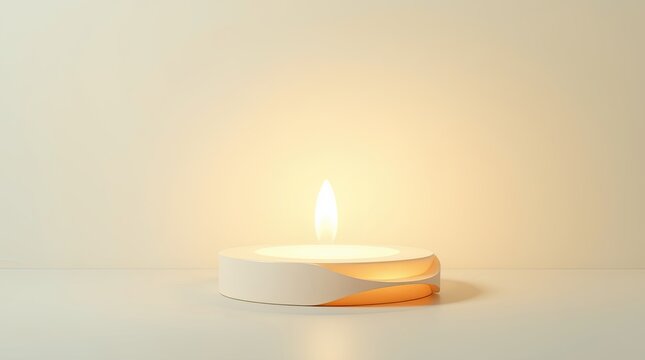 A lit candle provides warm illumination in a minimalistic presentation