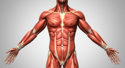 Human anatomy muscular system detailed illustration anatomical structure
