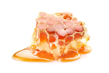 Honeycomb in closeup on white background