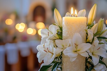 Easter candle stand with lilies