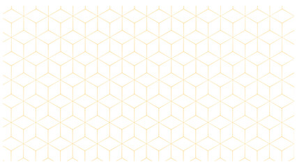 Luxury geometric pattern of interconnected hexagons and cubes, created by thin gold lines on a white background. 