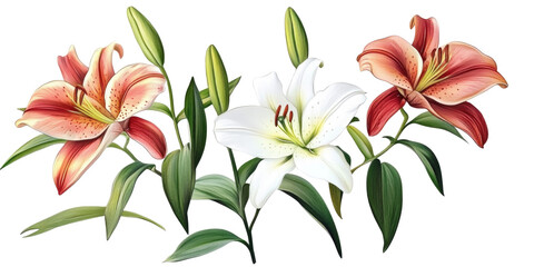 Elegant Blooming Lilies on transparent background