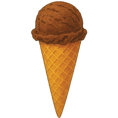 Chocolate Ice Cream Cone Illustration – Hand-Drawn Dessert Art with Waffle Cone for Menu and Packaging Design