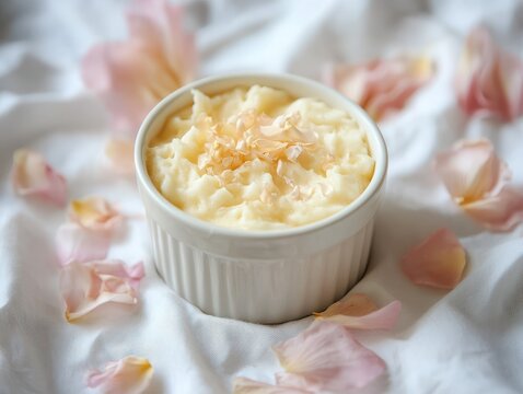 Delicate Tiga Degue Dessert Elegant Table Setting Food Photography Serene Atmosphere Close-Up Culinary Delight