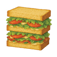 Tasty Sandwich Illustration with Layers of Ingredients – Hand-Drawn Food Art for Menu and Design