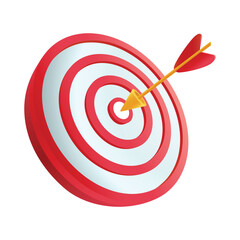 red and white target with concentric circles. A yellow arrow is seen striking the bullseye at the center, symbolizing precision and achievement.