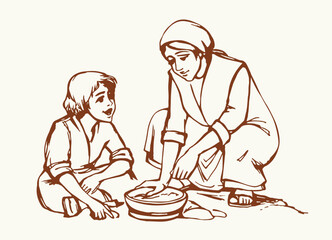 Vector illustration. Woman with her son