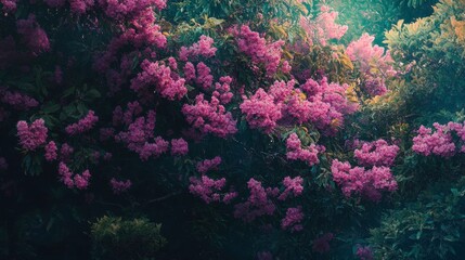 Vibrant Pink Flowers and Green Foliage in Nature Background Scene