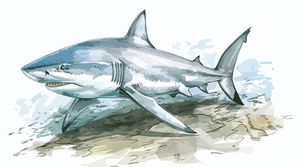 Naklejka premium Realistic Color Pencil Drawing of a Big Gray Shark - Vector Illustration for Designs