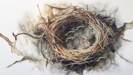 bird nest on white background