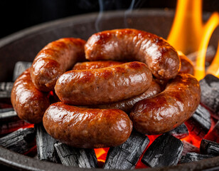 Grilled sausages on coals, generated by AI