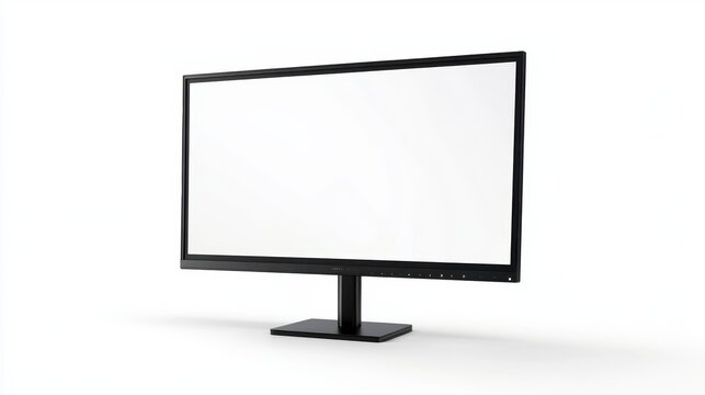 Modern black computer monitor with blank white screen isolated on white background. (1)