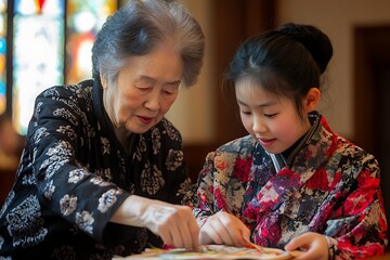 Elder teaching a craft to a young newcomer