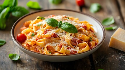 Rustic Italian Pasta: Homemade Tagliatelle with Fresh Basil and Parmesan