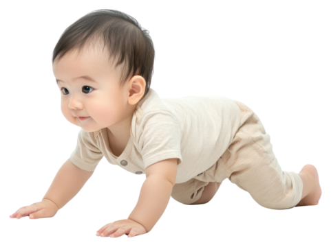 PNG A Young cute asian baby crawling background white.