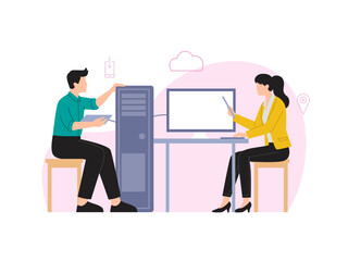 teamwork IT office flat illustration