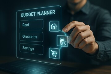 User Organizes Budget by Dragging Icons into Glowing Planner