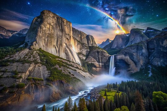 Yosemite Falls Night Photography, Lunar Rainbow, Aerial View, Milky Way, California Nature