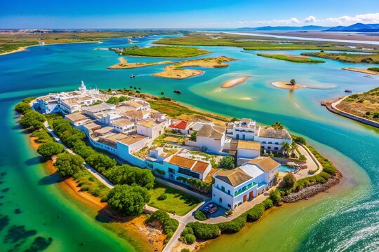 Aerial View of Fuseta Island, Ria Formosa Lagoon, Algarve, Portugal